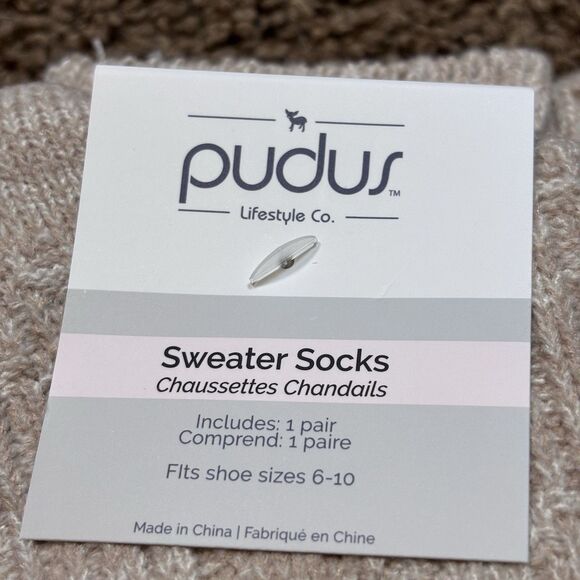 Pudus Beige Knee High Sweater Socks Size 6-10 NWT - Picture 3 of 8